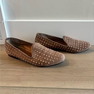 Anthropologie Matiko Tan Brown Leather Studded Loafers Women's Size 8.5